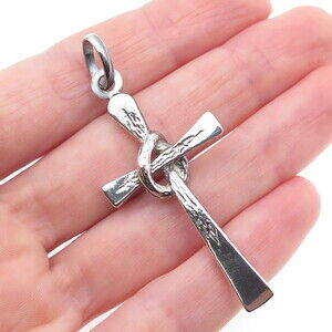 UNOAERRE 925 Sterling Silver Vintage Italy Modernist Cross Oxidized Pendant